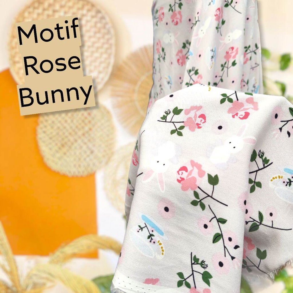 Jual kain rayon viscose motif Rose Bunny | Shopee Indonesia