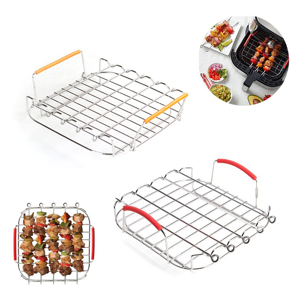 Jual &Air Fryer Rack Square Stainless Bbq Grill Rack With Skewer Needle ...