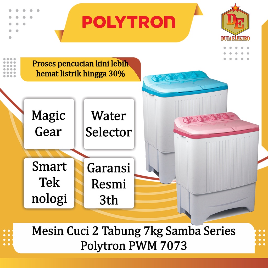 Jual Mesin Cuci 2 Tabung 7kg Polytron PWM 7073 Samba Series | Shopee ...