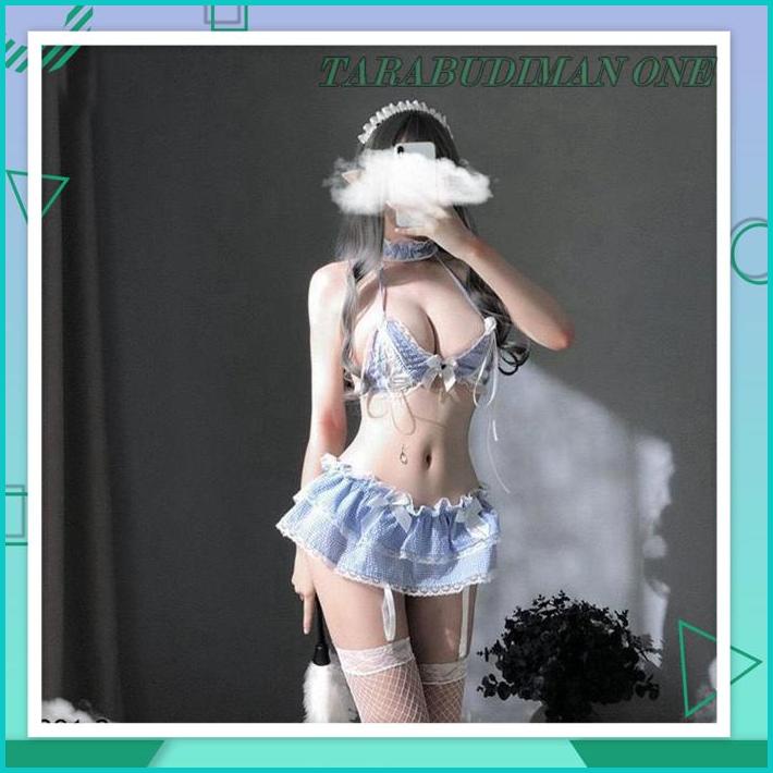 Jual Wanita Lingerie Sexy Pembantu Nakal Seragam Cosplay Bikini Seksi Kotak Kotak Rok Mini Set 3806