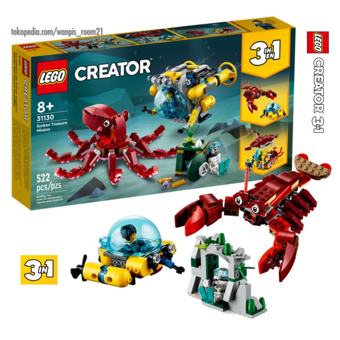 Jual LEGO CREATOR 31130 Sunken Treasure Mission - Lego Hewan Bawah Laut ...