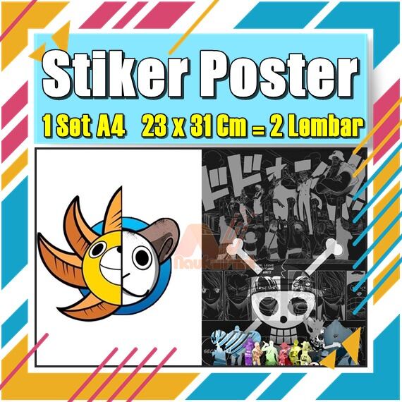 Jual Poster Stiker Label One Piece 3 Luppy Zoro Brock Sanji Coper Nami