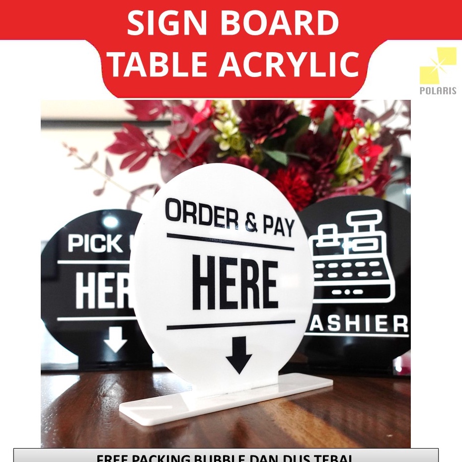 Jual Kodek9k4w Sign Table Cashier Acrylic Sign Board Cafe Pick Up Here Akrilik Papan Tanda 1650