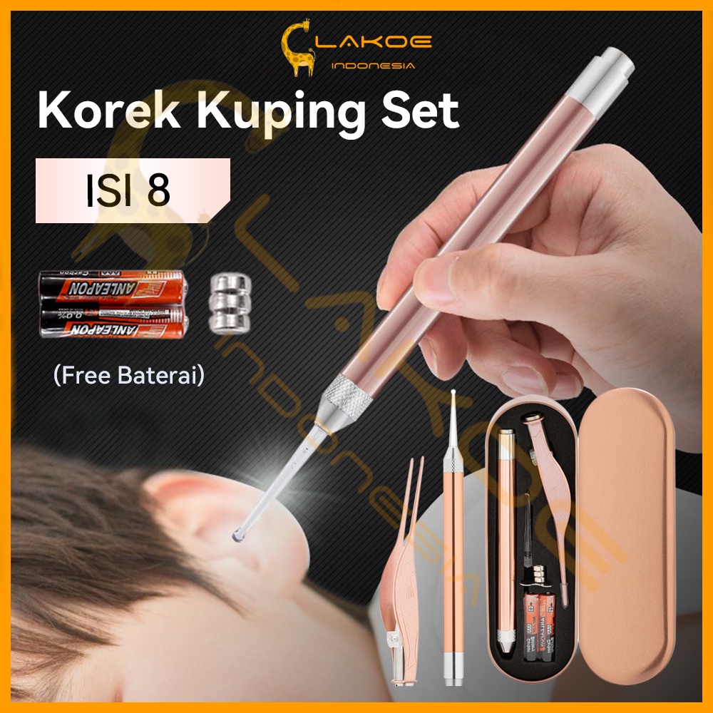 Jual Set Alat Pembersih Telinga Led Korek Kuping Lampu Bahan Stainless