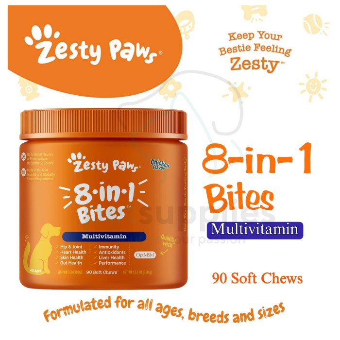 Jual Vitamin Anjing, 8 In 1 Multivitamin Bites By Zesty Paws (Usa