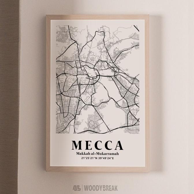 Jual Promo Wall Art Decor Peta Maps Mecca Medina Mekah Madinah Natural