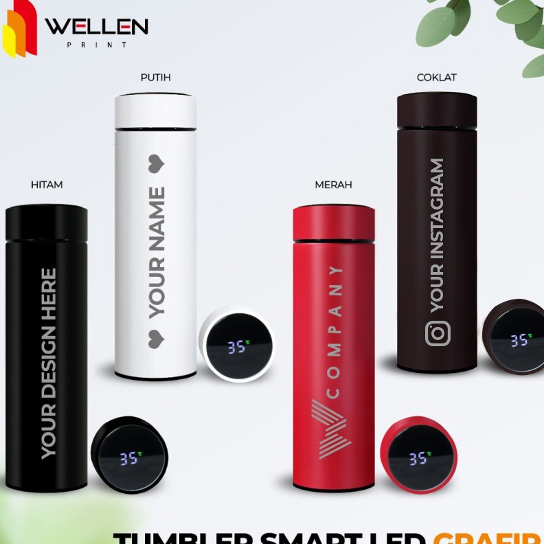 Jual Promo Wellen Print Tumbler Sakura Smart Led Grafir Custom Termos Suhu Botol Minum 5485