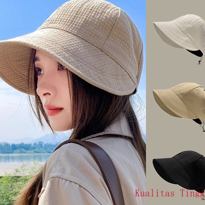 Jual Desain Topi Tepi Lebar Lipat Wanita Korea Topi Ember Pantai Luar