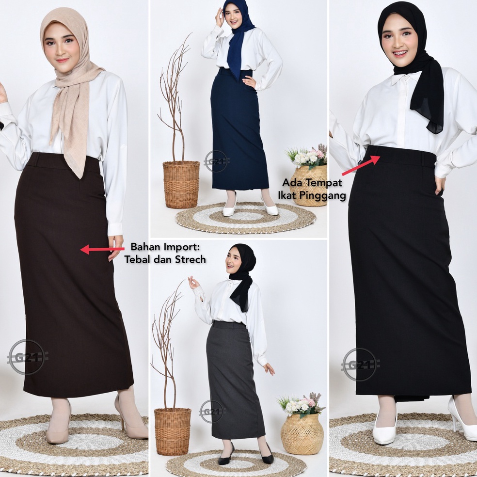 Jual Bagus Banget Rok Kerja Kantor Hitam Panjang Span Wanita Bahan Dasar Formal Ukuran Standar