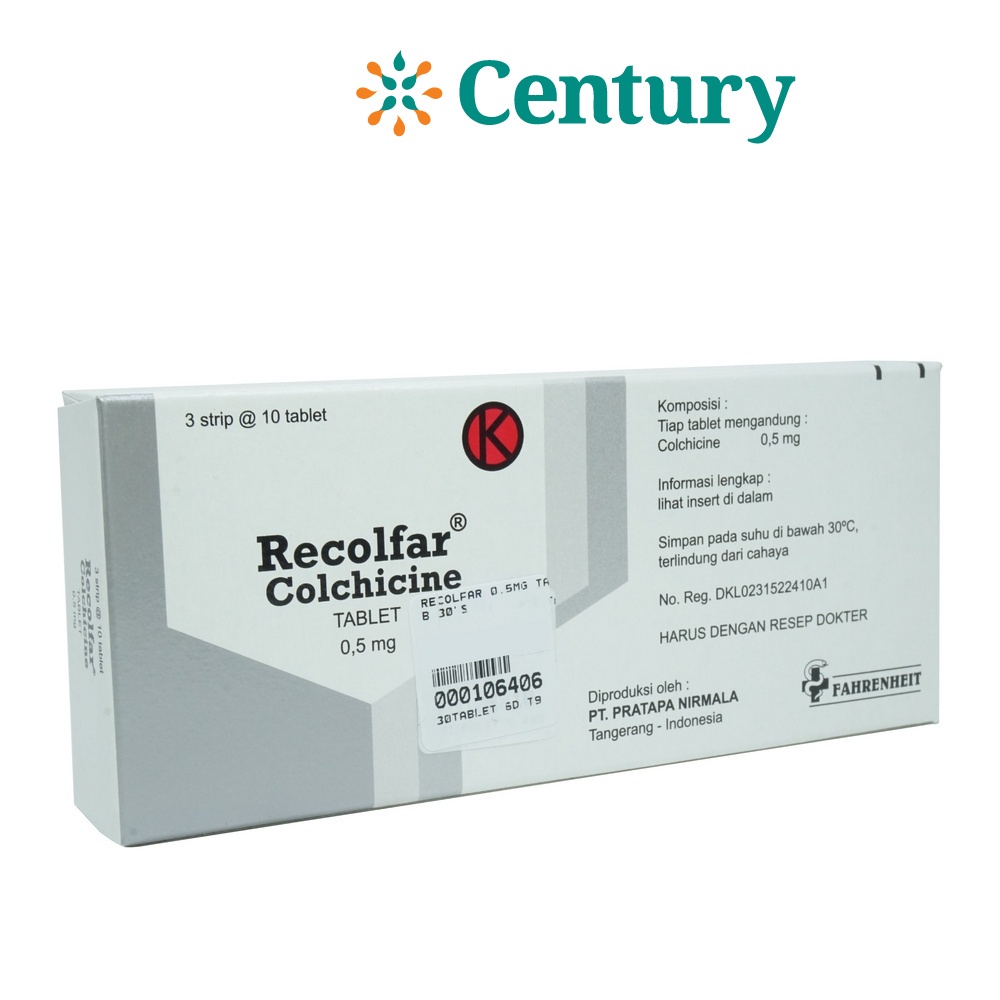 Jual RECOLFAR 0,5 MG 1 STRIP ISI 10 TABLET / COLCHICINE / ASAM URAT ...
