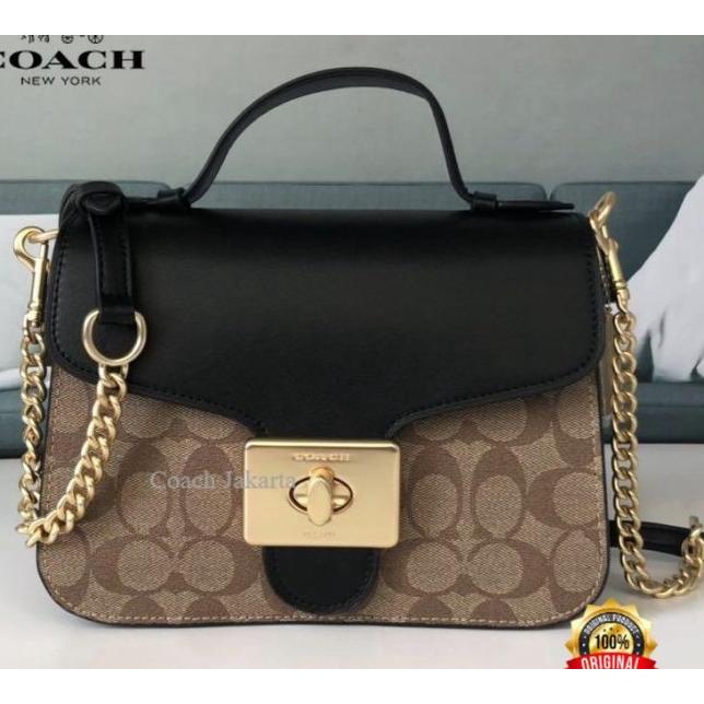 Jual Coch Cassidy Top Handle Crossbody In Signature Canvas Brown Black