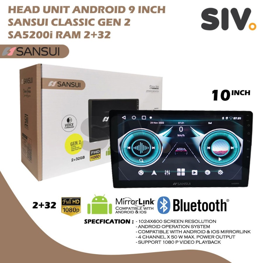 Jual HEAD UNIT ANDROID 9inch SANSUI CLASSIC GEN 2 SA5200i RAM 2+32