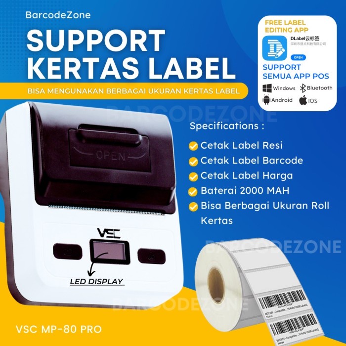 Jual PRINTER LABEL THERMAL VSC MP-80L PRO LABEL HARGA RESI ALAMAT ...