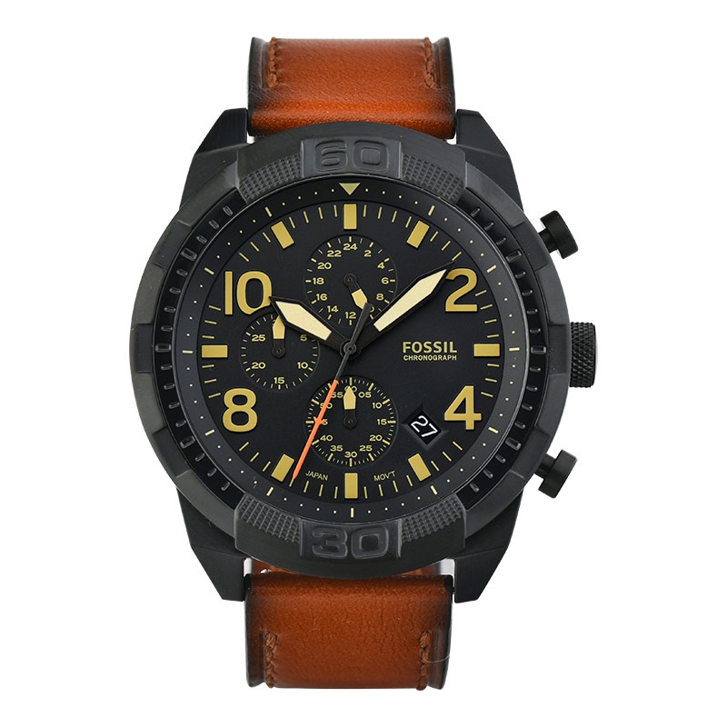 Jual Fossil Bronson FS5714 Chronograph Black Dial Brown Leather Strap ...
