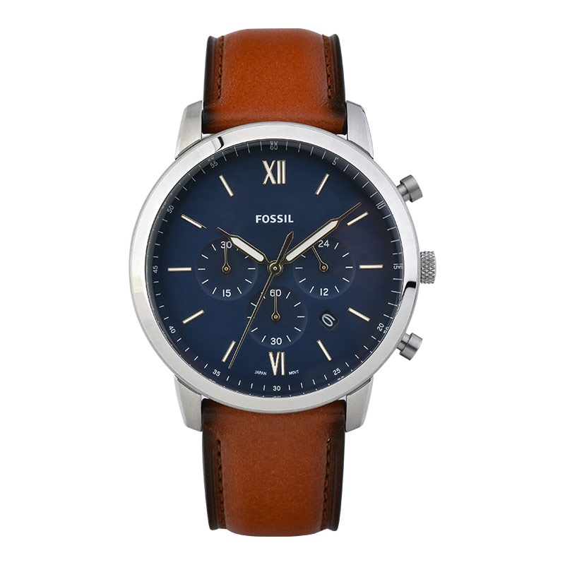 Jual Fossil Neutra FS5453 Chronograph Blue Dial Brown Leather Strap ...