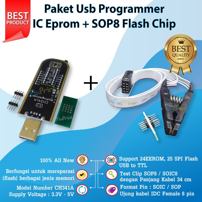 Jual USB Programmer IC Eprom CH341A Module Flash Plus SOP8 Flash Chip ...