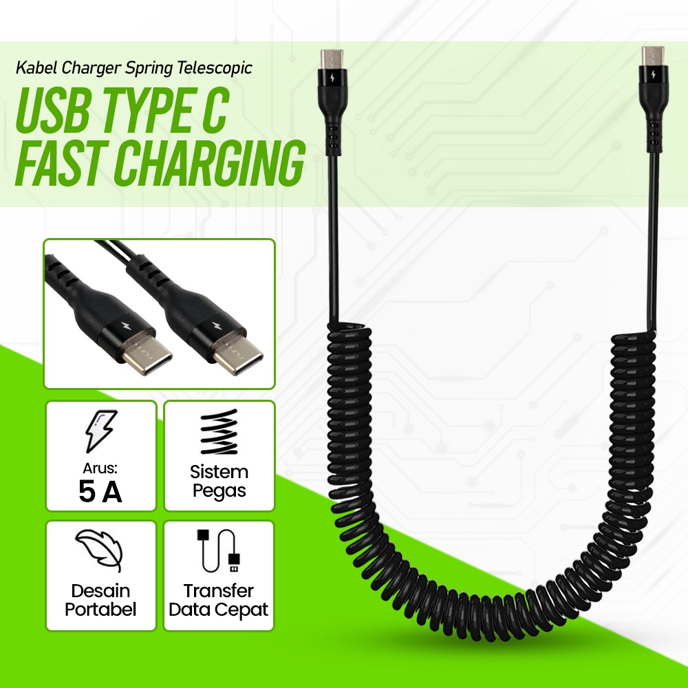 Jual GS8i Kebiss Kabel Charger USB Type C Spring Telescopic Fast ...