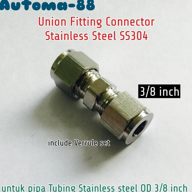 Jual SS304 Union Connector 3/8 Inch Sambungan Pipa Tubing OD 3/8 ...