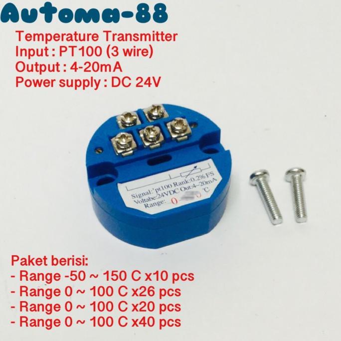 Jual Paket Temperature Transmitter input PT100 3 wire Output 4-20mA 24V ...