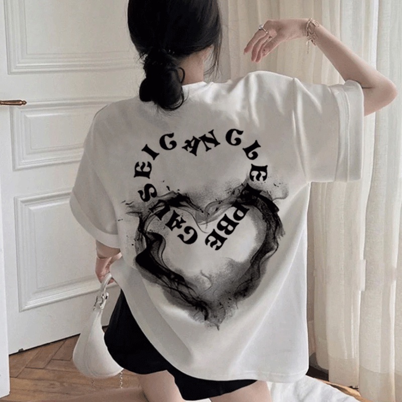 Jual Kaos Lengan Pendek Retro Love Ink Baju Atasan Wanita unisex Korean ...