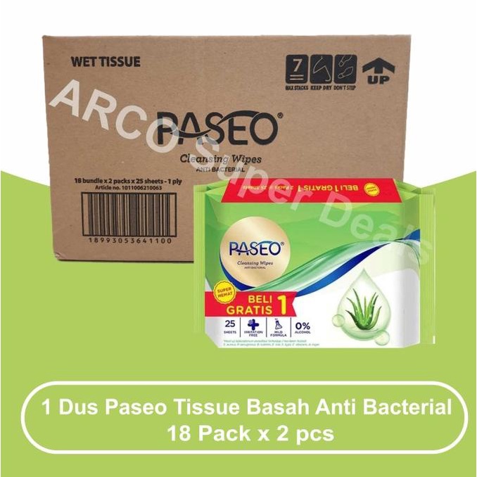 Jual 1 Dus Paseo Tissue Basah Anti Bacterial 25 sheet isi 18 bundle x 2 ...