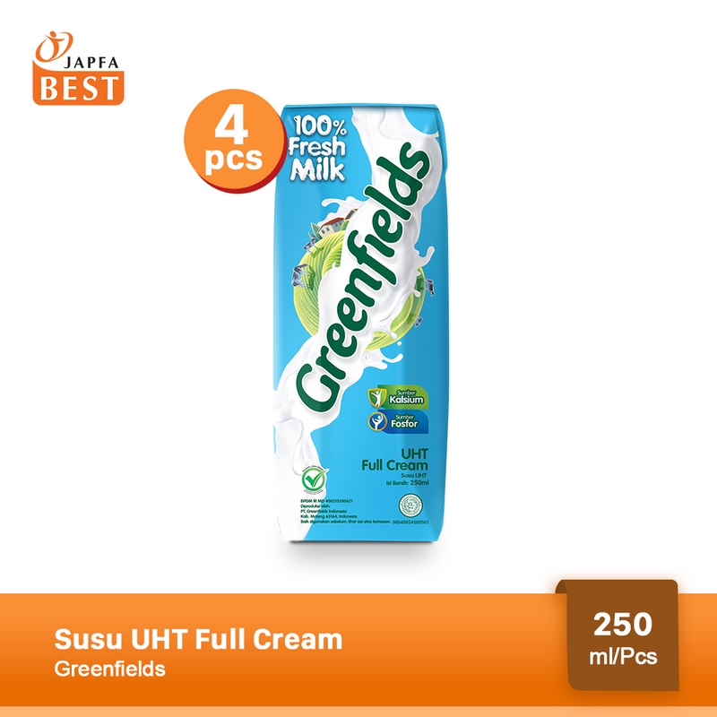 Jual Susu Greenfields UHT Full Cream 250 ml - Isi 4 pcs | Shopee Indonesia