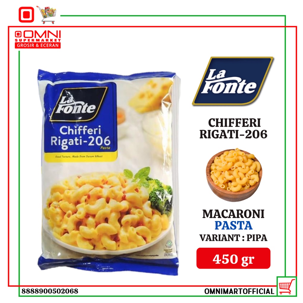 Jual La Fonte Makaroni Pipa Chifferi Rigati 450g | Shopee Indonesia