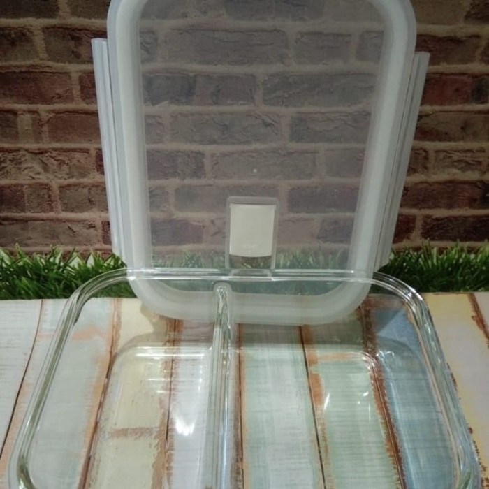 Jual glass container / kontainer kaca / lunch box / kotak makan 2 sekat ...