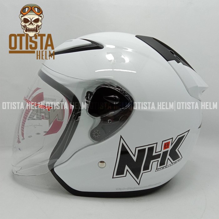 Jual Helm Half Face Nhk R6 Solid White Glossy Single Visor | Shopee ...