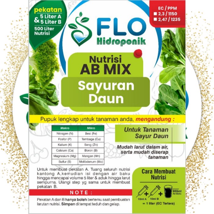 Jual Bestseller Ab Mix Flo Hidroponik Sayuran Daun 5 Liter 500 Liter ...