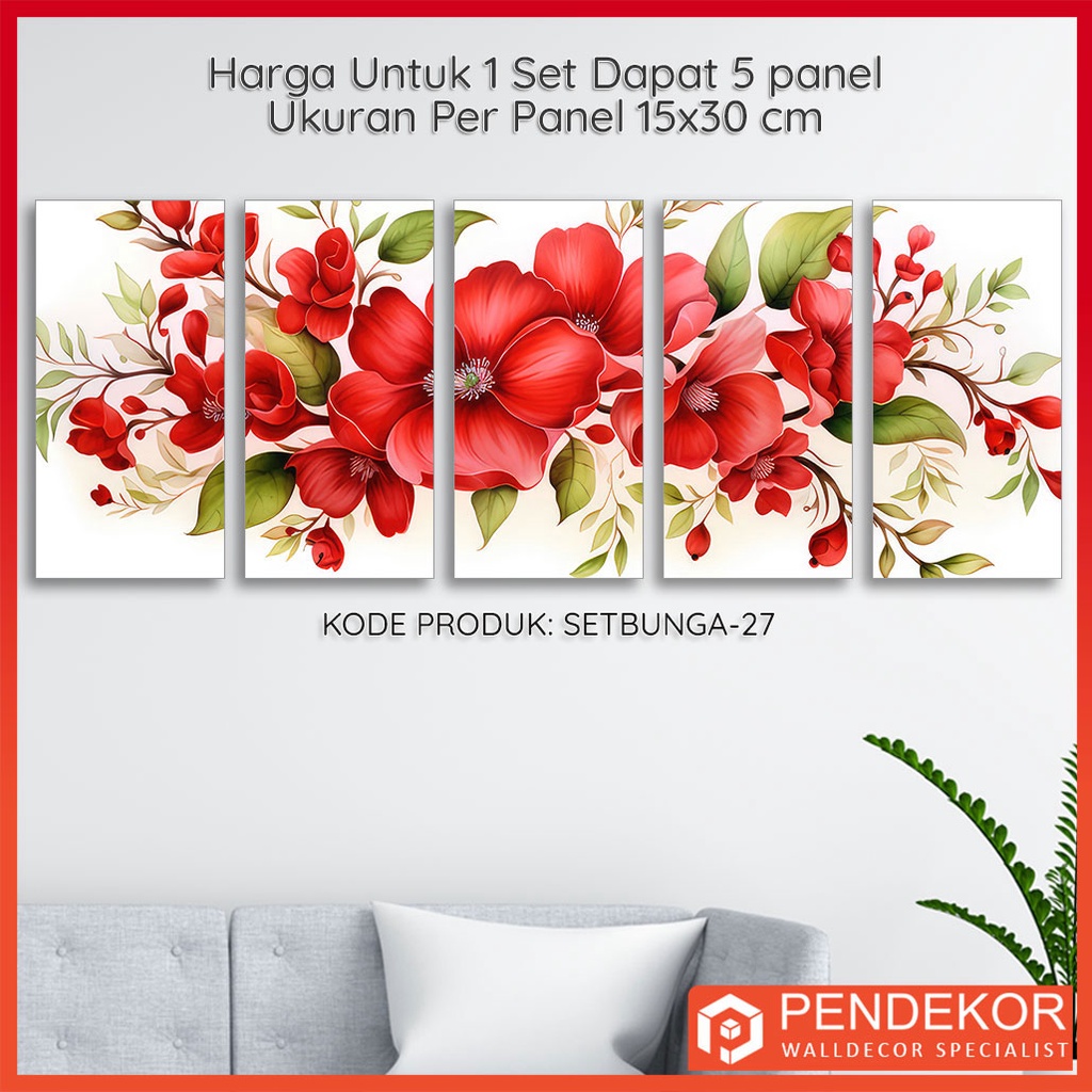 Jual Hiasan Dinding Minimalis Tema Bunga Dapat 5 Panel Pajangan Dinding ...