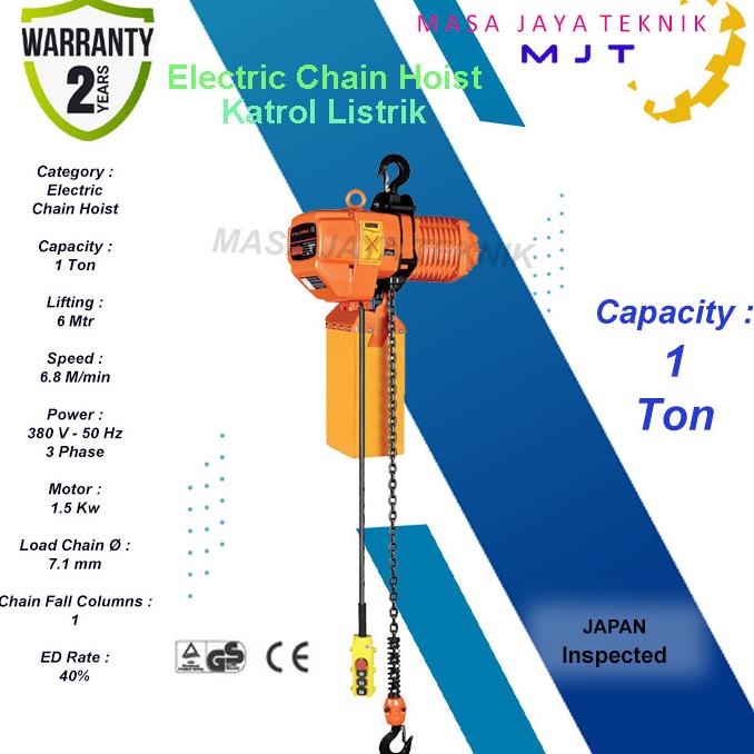 Jual Katrol Electric Chain Hoist 1 Ton X 6 Meter Fujima Japan | Shopee ...