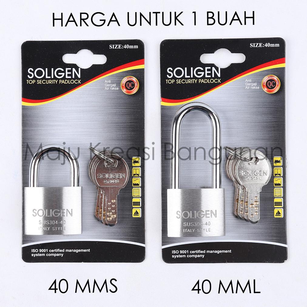 Jual Gembok Stainless Steel 304 SOLIGEN 40mm Kunci Komputer Panjang ...
