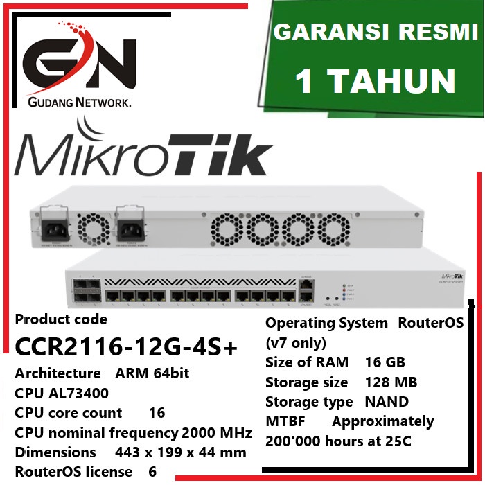 Jual Mikrotik CCR2116-12G-4S+ , CCR 2116 12G 4S+ 12 Gigabit + 4 SFP+ ...