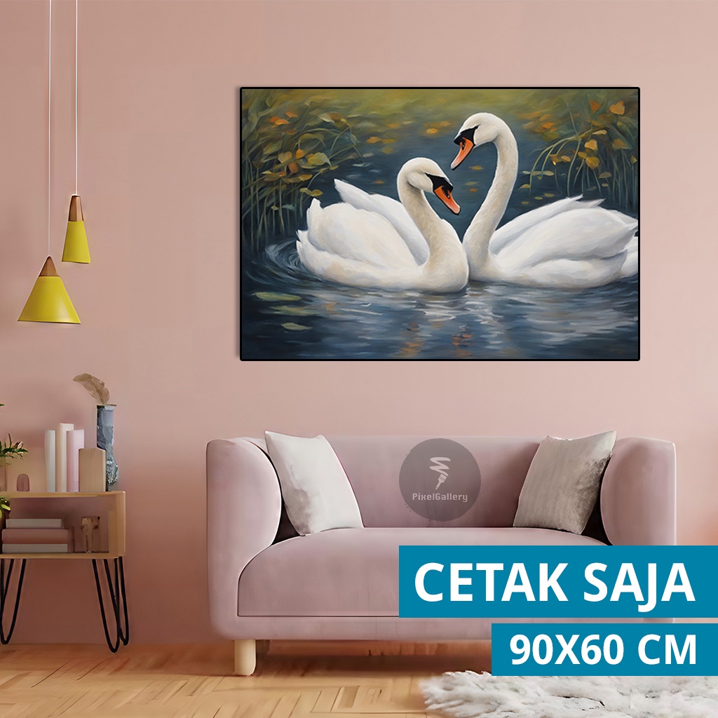 Jual Lukisan EXTRAJUMBO 90x60 Kasih Sayang Dua Angsa Hiasan Dinding ...