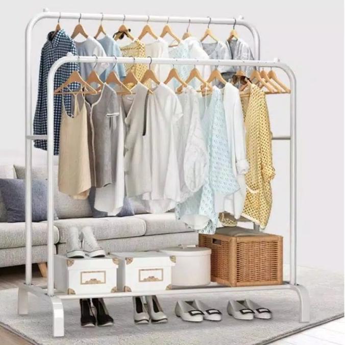 Jual Rak Jemuran Baju Pakaian Gantung Besi Rak Standing Double Clothes ...