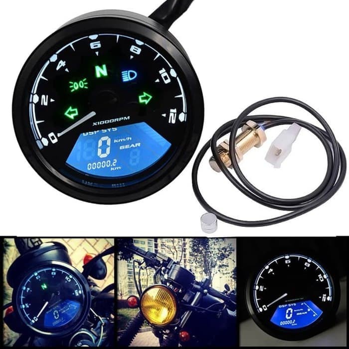 Jual Universal Digital Speedometer Tachometer Mobil Motor Rpm Gear ...