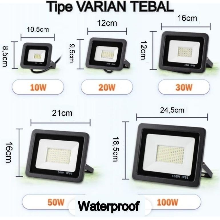 Jual Terbaik Lampu Sorot Led Anti Air 10 20 30 50 100 200 W Watt Putih