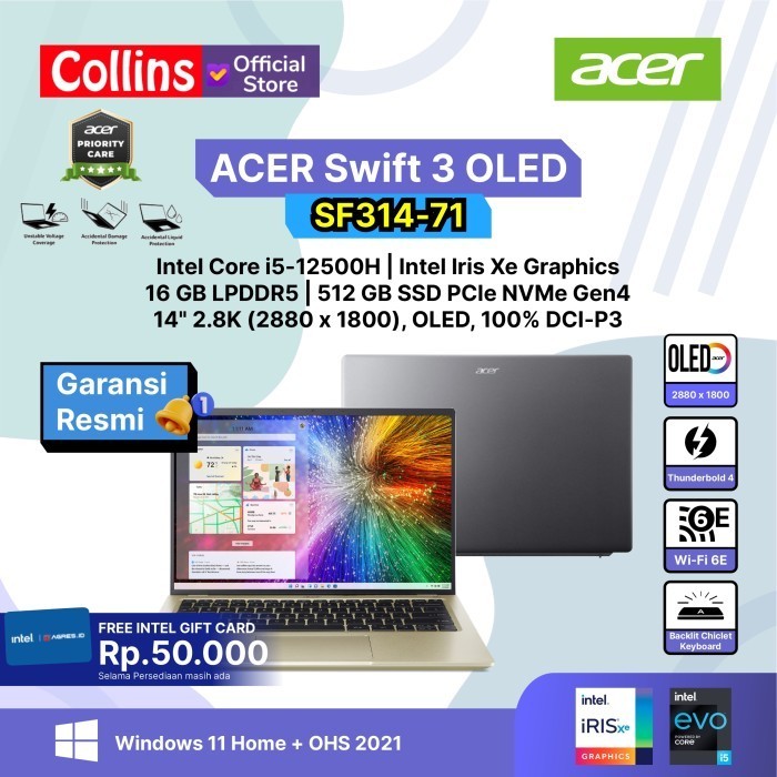 Jual Acer Swift 3 Oled Sf314 71 I5 12500h 16g 512g 142 8k Iris Xe W11