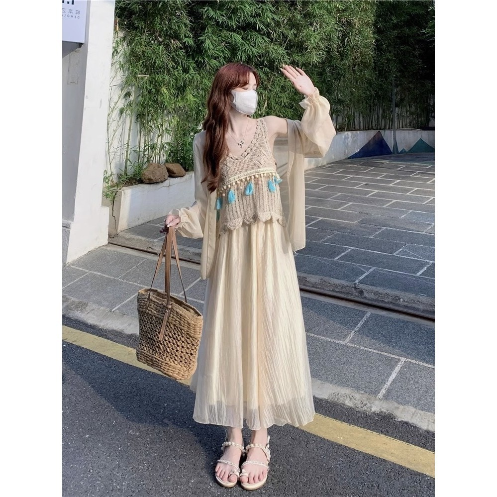 Jual Kamisol Rumbai Berongga, Baju Pelindung Matahari, Setelan Rok ...