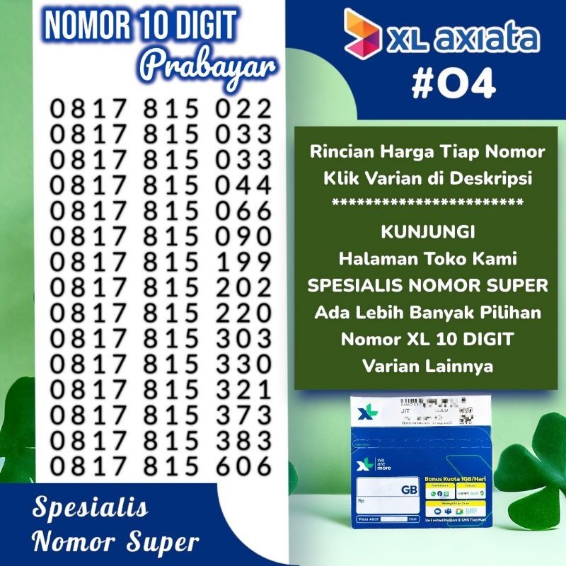 Jual Nomor Cantik XL 10 Digit - Kartu Perdana XL Prabayar - Nomer ...