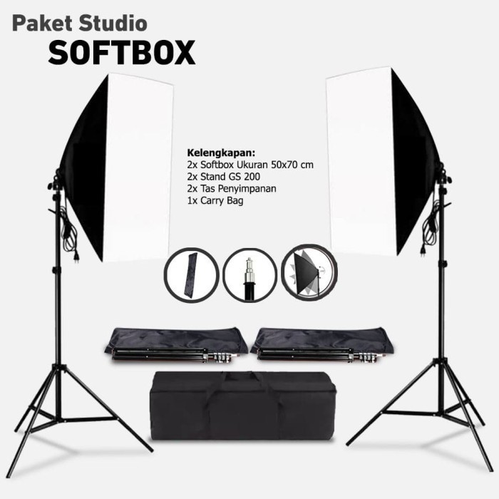 Jual Paket Double Softbox Light Stand 2m Softbox Singel Socket E27