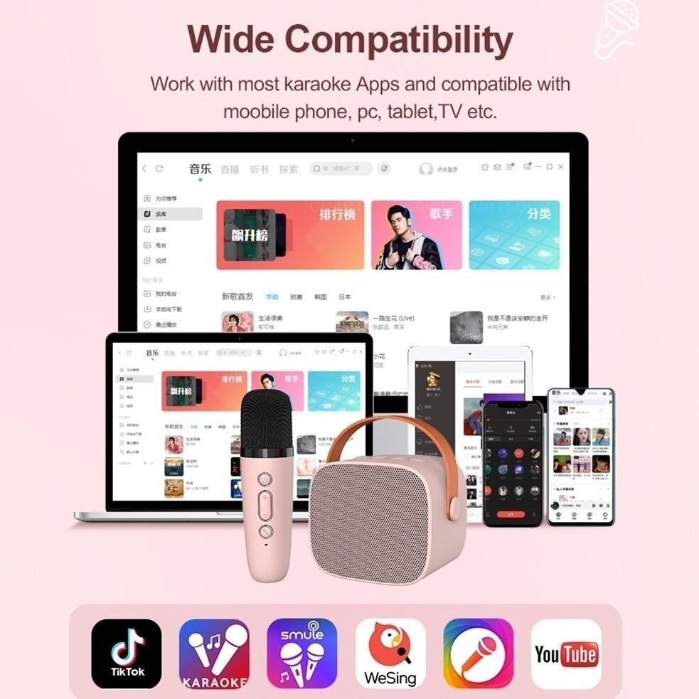 Jual YUI Speaker Bluetooth Karaoke 2 Mic Set Salon Bluetooth bt Speaker ...