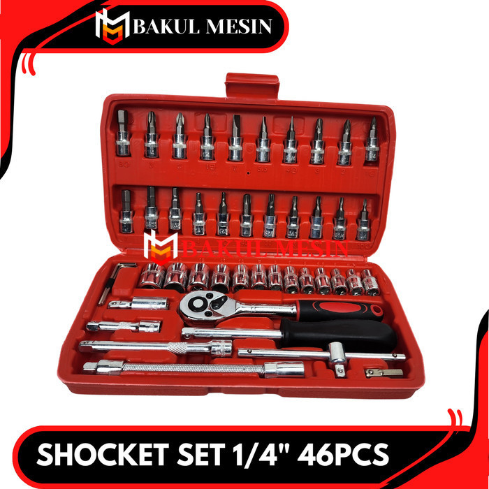 Jual Shocket Set 46Pcs Kunci Socket Rachet Wrench Set 1/4