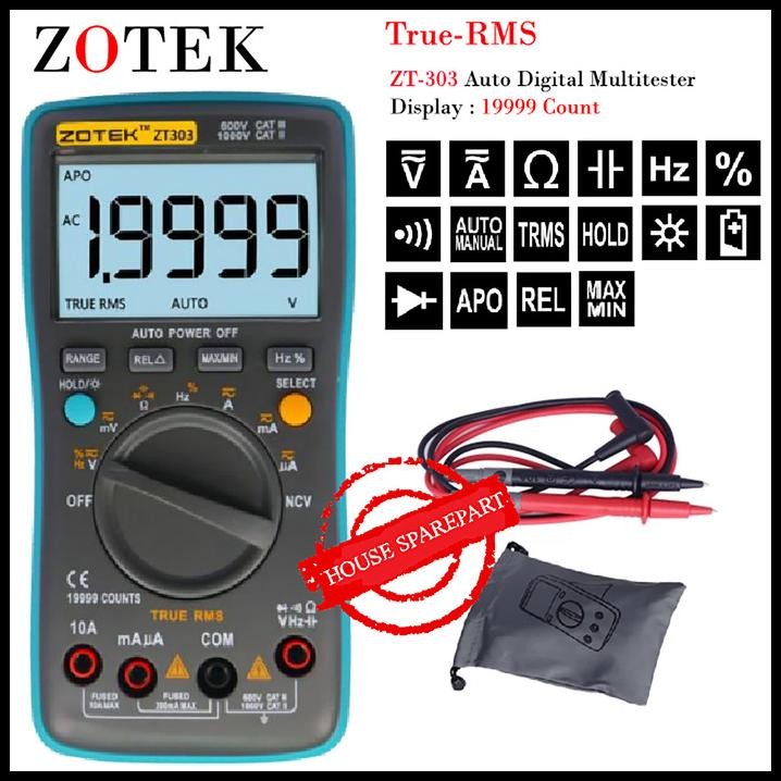 Jual Zotek Zt-303 Digital Multimeter 8000 Counts True-Rms Back Light Ac ...