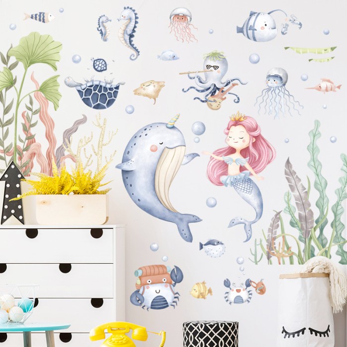 Jual [Wall] Wall Stiker Motif Bawah Laut Ikan Lumba Lumba Dan Putri ...