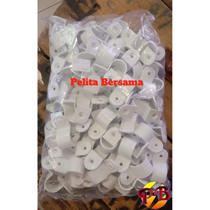 Jual Klem Pipa Conduit 20Mm Putih Boss / Clamp Pipa Listrik Boss (1