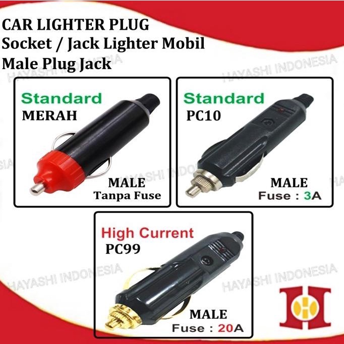 Jual Plug Jack Car Lighter Soket Colokan Mobil Jantan Male Led Fuse V