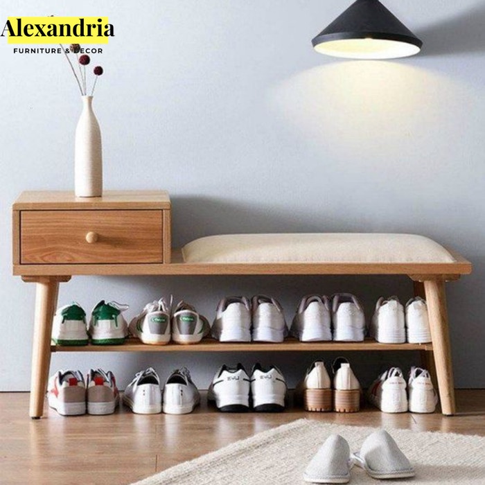 Jual Kursi Kayu Kursi & Rak Sepatu - Entryway Bench With Shoe Storage ...
