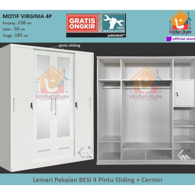 Jual LEMARI PAKAIAN BESI 4 PINTU SLIDING CERMIN PRAHA 4P + 2 LACI ...